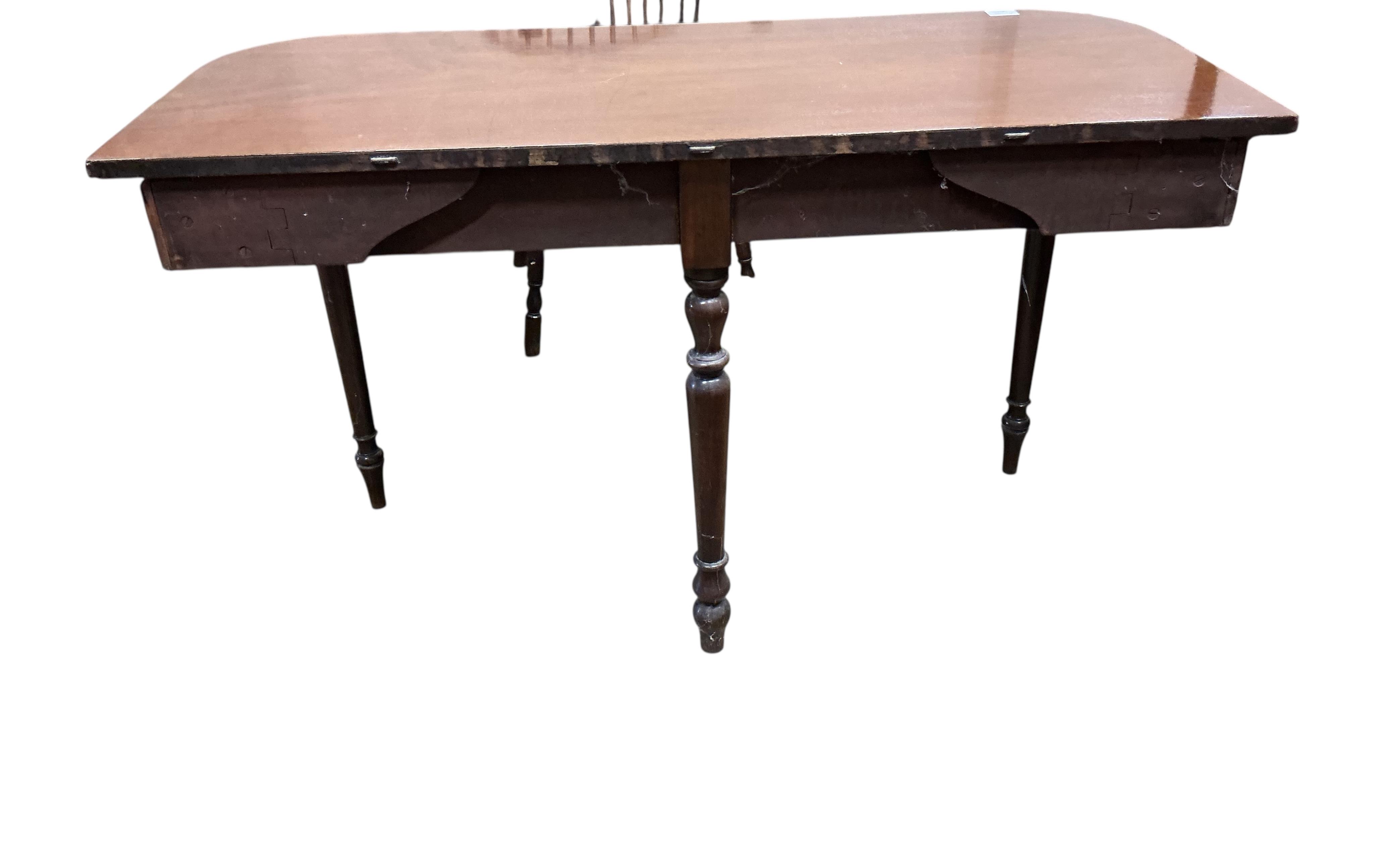 A Regency mahogany 'D' shape table, width 122cm, depth 52cm, height 72cm